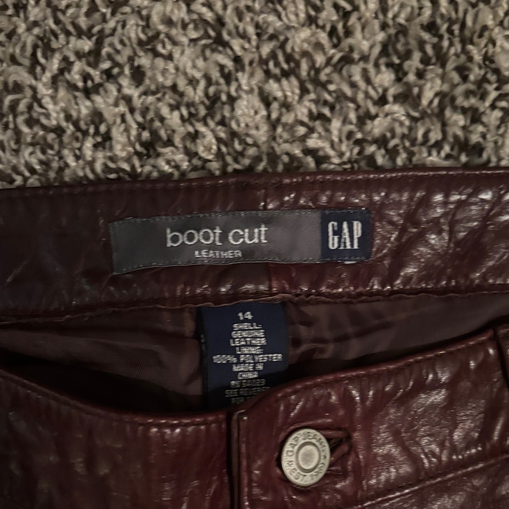 GAP Leather Boot Cut Pants in Deep Burgundy